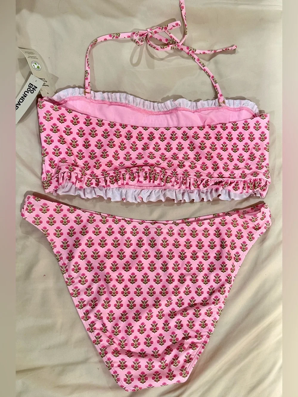 No Boundaries Women's Pink Smocked Floral Bikini Two Piece Set NWT Plus Size XXL - Picture 3 of 12